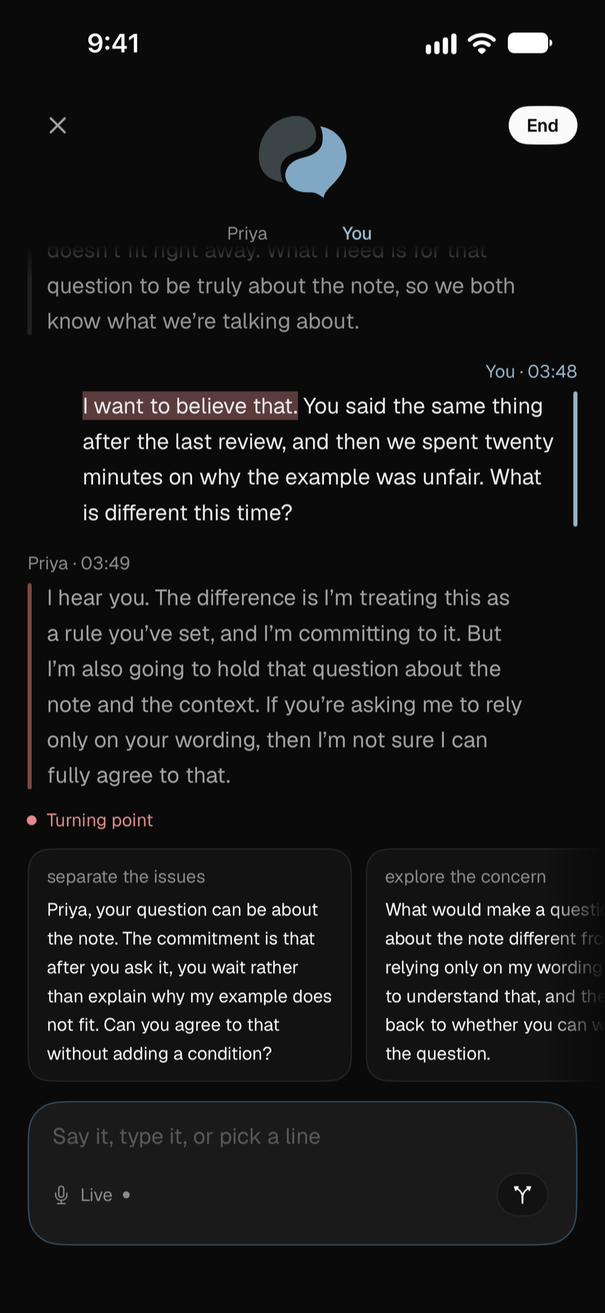 Unawkward turning point: Explore another way to respond.