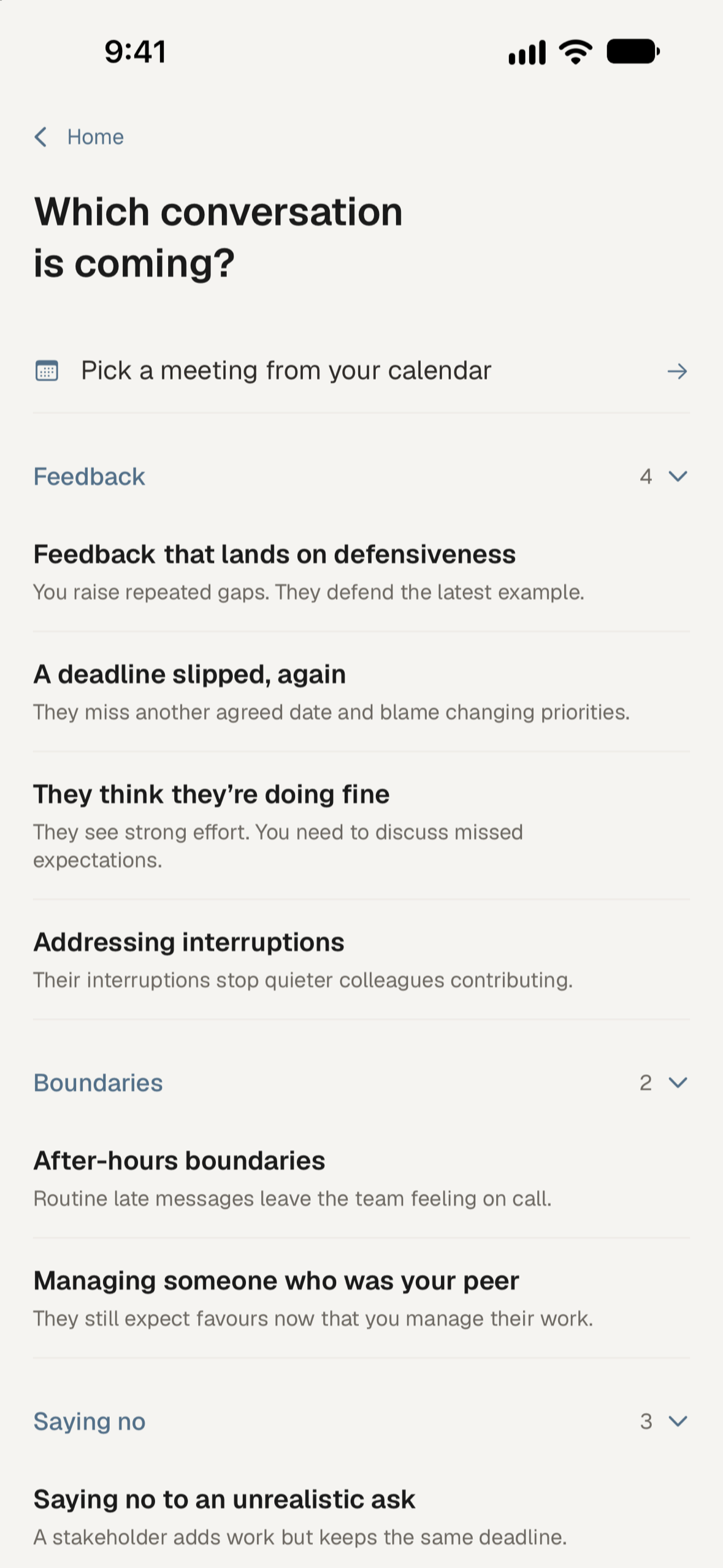 Unawkward scenario library: Practise feedback, boundaries and saying no.